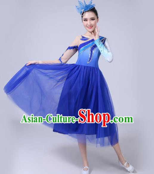 Top Grade Stage Show Chorus Costumes Modern Dance Group Dance Royalblue Dress for Women