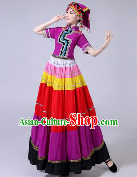 Chinese Ethnic Costumes Traditional Yi Nationality Folk Dance Pleated Dress for Women