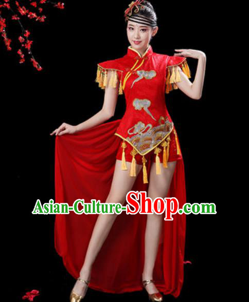 Chinese Traditional Folk Dance Yangko Dance Costumes Drum Dance Red Clothing for Women