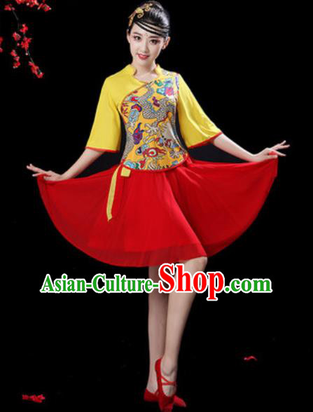 Chinese Folk Dance Drum Dance Costumes Traditional Fan Dance Yangko Red Short Dress for Women