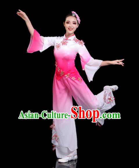 Traditional Chinese Folk Dance Drum Dance Costumes Fan Dance Yangko Pink Clothing for Women