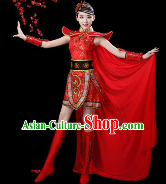 Traditional Chinese Folk Dance Waist Drum Dance Costumes Fan Dance Yangko Red Clothing for Women