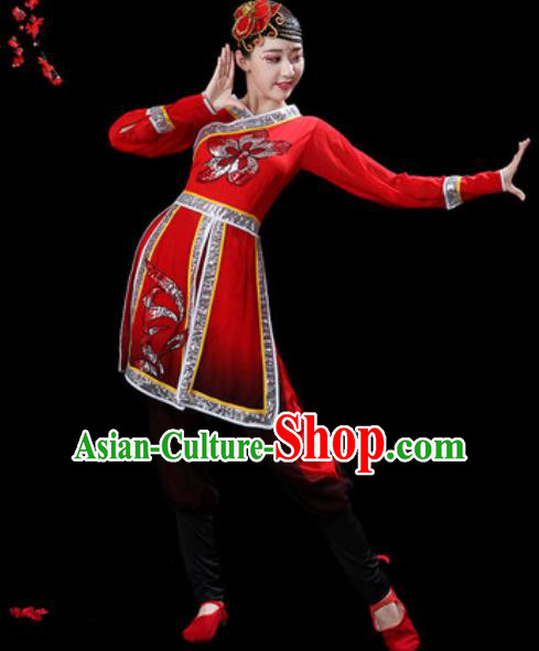 Traditional Chinese Folk Dance Costumes Fan Dance Waist Drum Dance Yangko Red Clothing for Women