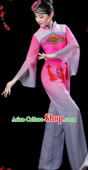 Chinese Folk Dance Yangko Dance Costumes Traditional Drum Dance Fan Dance Pink Clothing for Women