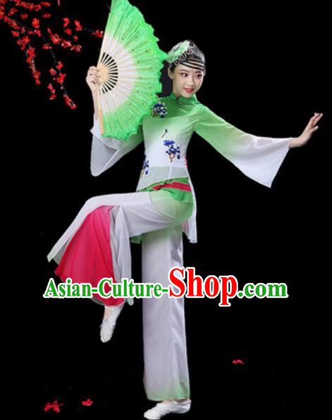 Chinese Folk Dance Yangko Dance Costumes Traditional Drum Dance Fan Dance Green Clothing for Women