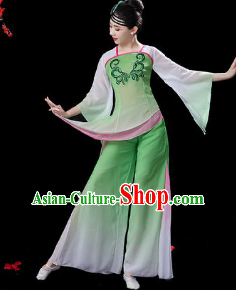 Traditional Chinese Folk Dance Green Costumes Fan Dance Yangko Dance Clothing for Women