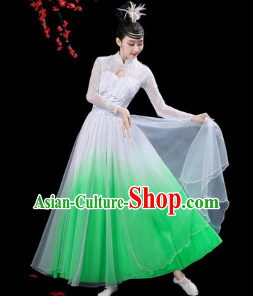 Chinese Classical Dance Chorus Green Dress Traditional Umbrella Dance Fan Dance Costumes for Women