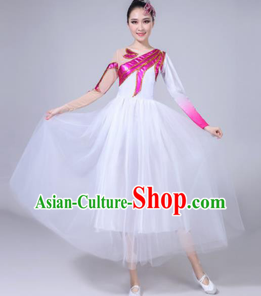 Top Grade Chorus Stage Show Costumes Group Dance Modern Dance White Veil Dress for Women