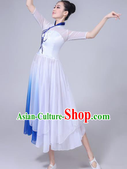 Chinese Classical Dance Chorus White Dress Traditional Umbrella Dance Fan Dance Costumes for Women
