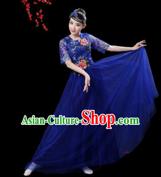 Professional Modern Dance Stage Show Costumes Chorus Group Dance Royalblue Dress for Women
