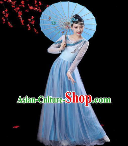 Professional Modern Dance Costumes Stage Show Chorus Group Dance Light Blue Dress for Women