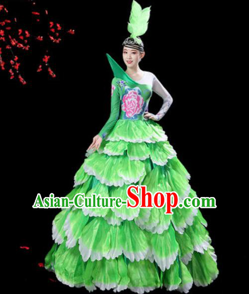 Top Grade Stage Show Group Dance Costumes Modern Dance Chorus Green Peony Dress for Women