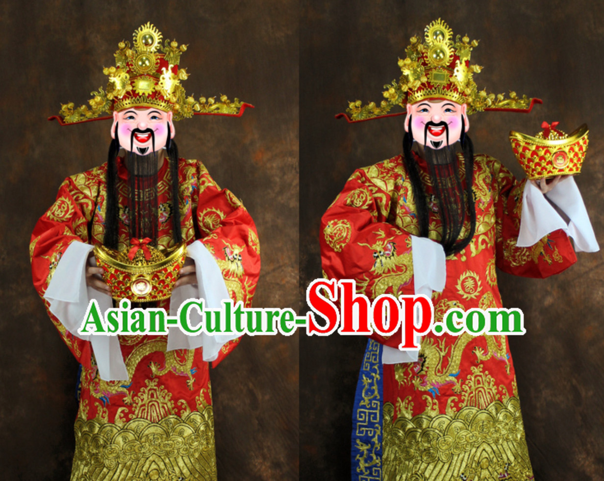 Chinese New Year Spring Festival Cai Shen Costumes and Hat Complete Set