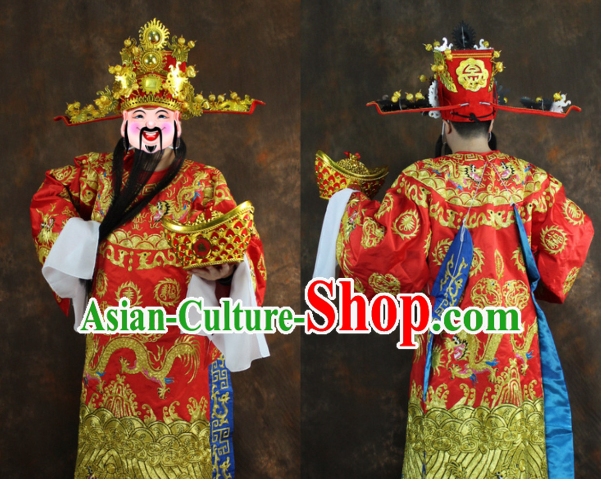 Chinese New Year Spring Festival Cai Shen Costumes and Hat Complete Set
