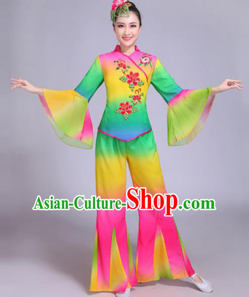 Chinese Traditional Yangko Dance Group Dance Colorful Costumes Folk Dance Fan Dance Clothing for Women