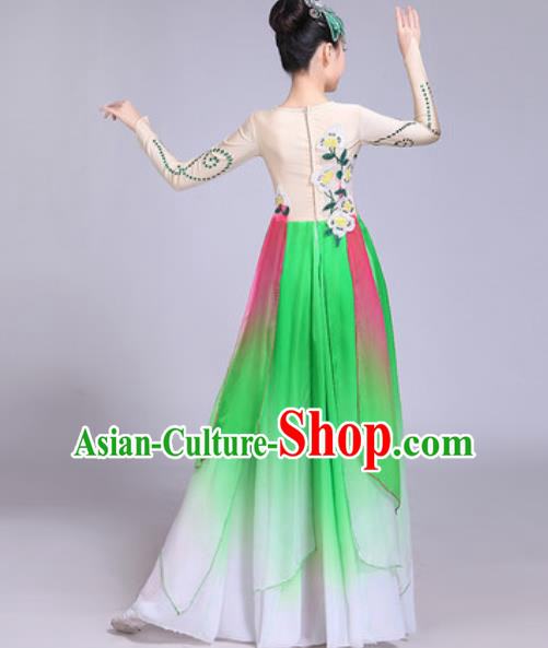 Chinese Classical Dance Costumes Traditional Group Dance Umbrella Dance Green Dress for Women