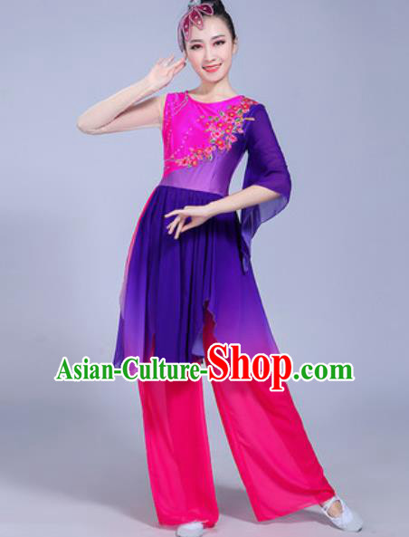 Chinese Traditional Yangko Dance Costumes Folk Dance Fan Dance Purple Clothing for Women