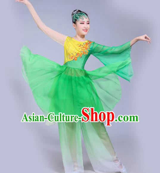 Chinese Traditional Yangko Dance Green Costumes Folk Dance Fan Dance Clothing for Women