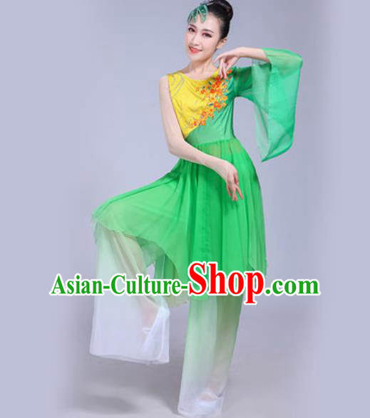 Chinese Traditional Yangko Dance Green Costumes Folk Dance Fan Dance Clothing for Women