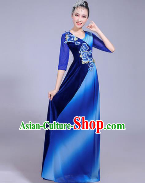 Professional Modern Dance Opening Dance Royalblue Dress Stage Show Chorus Costumes for Women