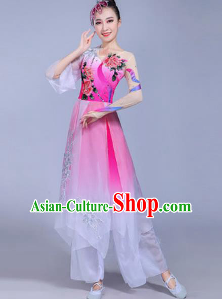 Traditional Chinese Classical Dance Costume Folk Dance Fan Dance Pink Dress for Women