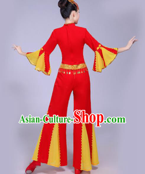 Chinese Traditional Yangko Dance Fan Dance Red Costumes Folk Dance Clothing for Women