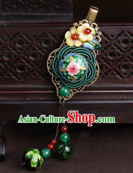 Chinese Traditional Hair Accessories National Hanfu Cloisonne Green Hair Stick for Women