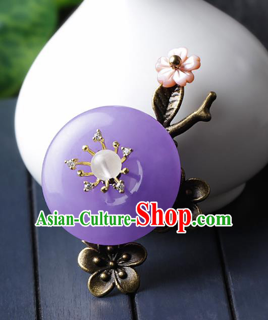 Chinese Traditional Jewelry Accessories National Hanfu Purple Jade Brooch for Women
