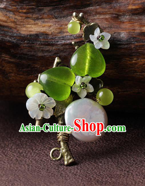 Chinese Traditional Jewelry Accessories National Hanfu Green Glass Brooch for Women