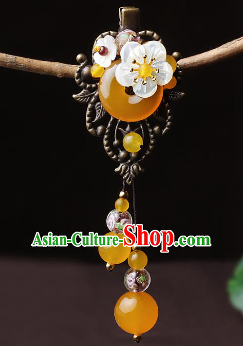 Chinese Traditional Hair Accessories National Hanfu Yellow Chalcedony Hair Stick for Women