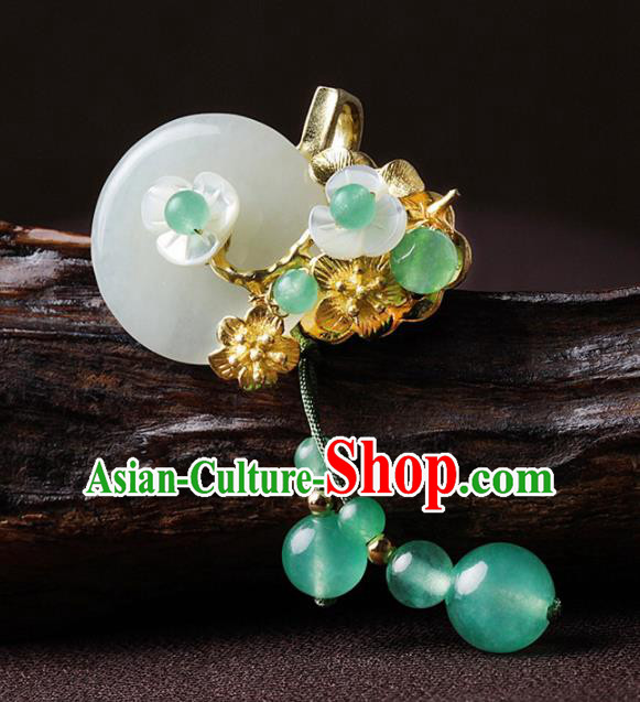 Chinese Traditional Jewelry Accessories National Hanfu Tassel Jade Brooch for Women