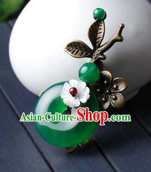 Chinese Traditional Jewelry Accessories National Hanfu Green Agate Brooch for Women