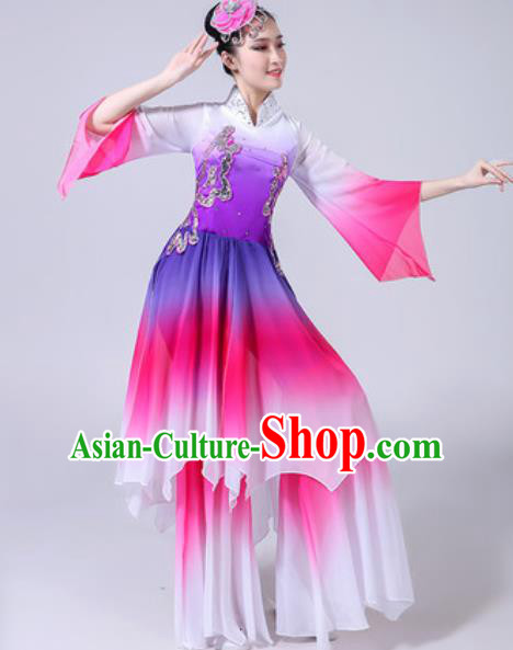 Chinese Classical Dance Costumes Traditional Chorus Group Dance Umbrella Dance Purple Dress for Women