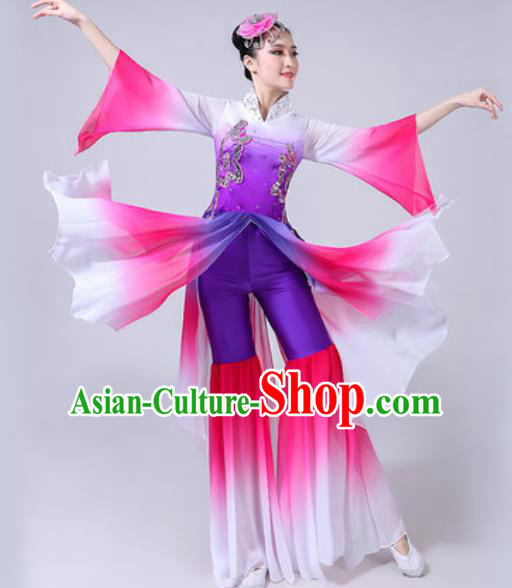 Chinese Classical Dance Costumes Traditional Chorus Group Dance Umbrella Dance Purple Dress for Women