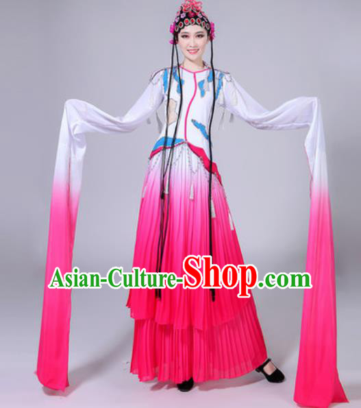 Chinese Classical Dance Water Sleeve Costumes Traditional Group Dance Umbrella Dance Pink Dress for Women