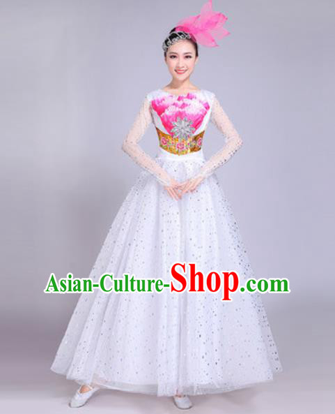 Professional Modern Dance White Veil Dress Stage Show Chorus Group Dance Costumes for Women