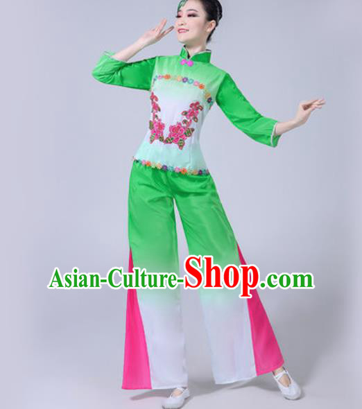 Traditional Chinese Folk Dance Green Costumes Fan Dance Yangko Dance Clothing for Women