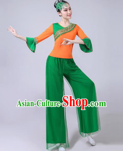 Traditional Chinese Folk Dance Yangko Dance Green Costumes Fan Dance Clothing for Women