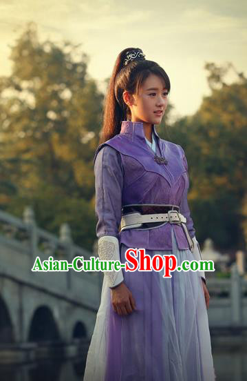 Chinese Ancient Drama Female Swordsman Purple Hanfu Dress Traditional Ming Dynasty Heroine Replica Costumes for Women