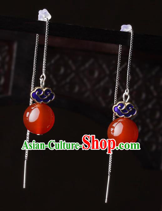 Chinese Traditional Jewelry Accessories National Hanfu Blueing Agate Earrings for Women