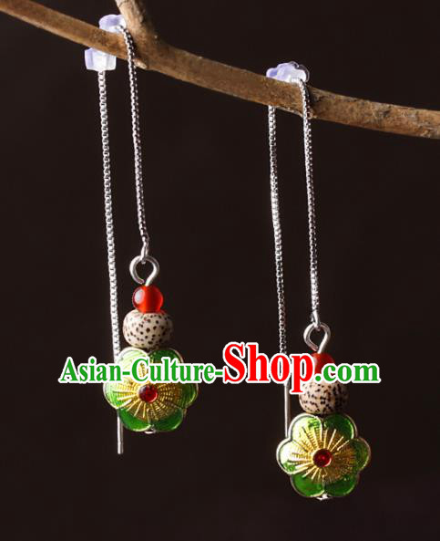 Chinese Traditional Jewelry Accessories National Hanfu Green Cloisonne Earrings for Women