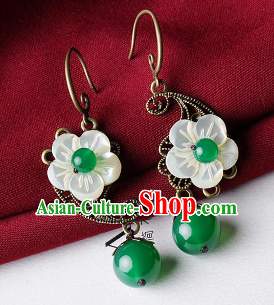 Chinese Traditional Jade Ear Jewelry Accessories National Hanfu Shell Flower Earrings for Women
