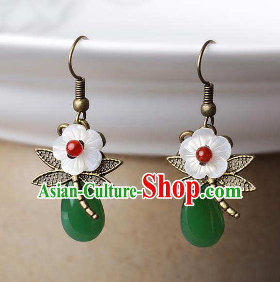 Chinese Traditional Jade Ear Jewelry Accessories National Hanfu Dragonfly Earrings for Women