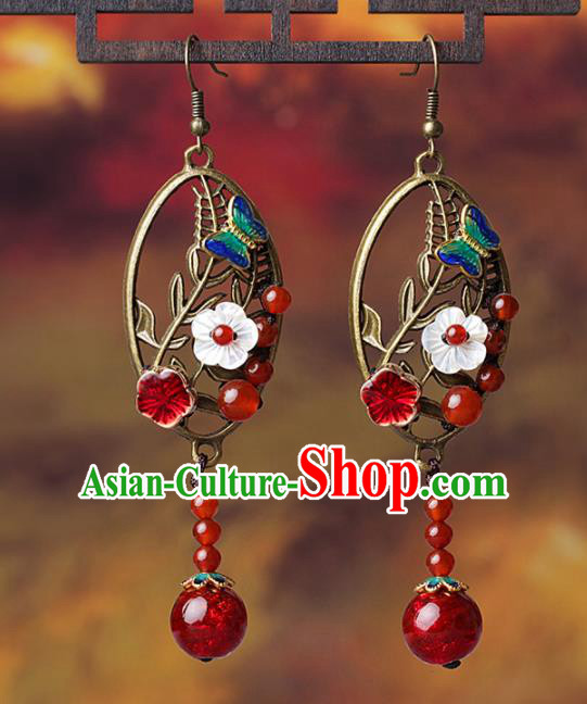 Chinese Traditional Ear Jewelry Accessories National Hanfu Red Coloured Glaze Earrings for Women