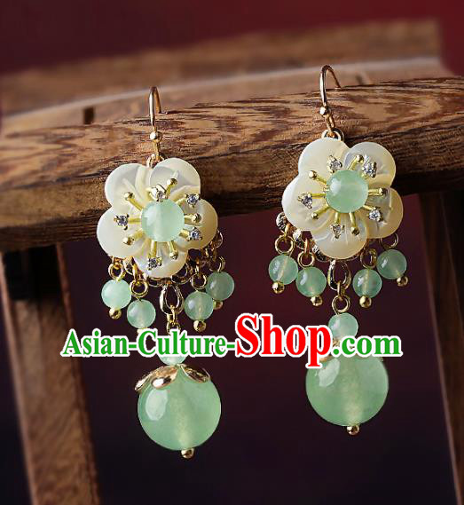 Chinese Traditional Ear Jewelry Accessories National Hanfu Green Beads Earrings for Women