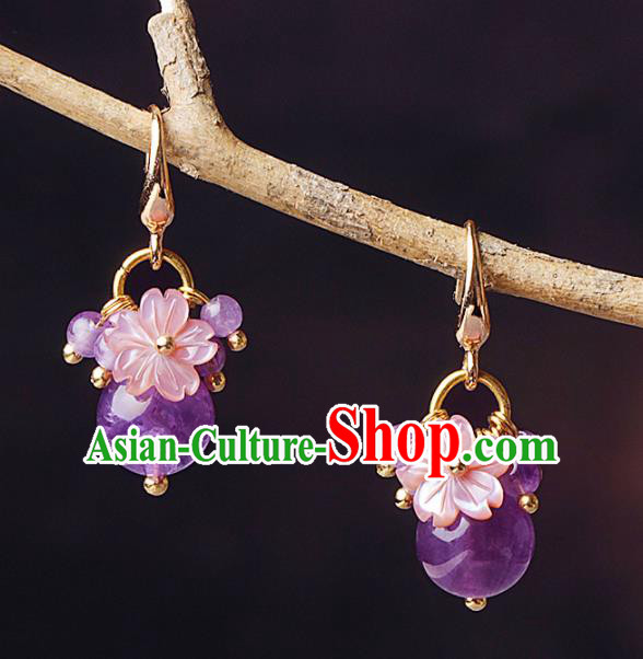 Chinese Traditional Ear Jewelry Accessories National Hanfu Purple Beads Earrings for Women