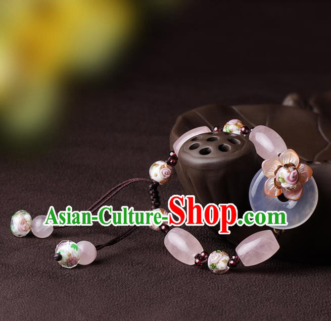 Chinese Traditional Jewelry Accessories National Hanfu Rose Quartz Beads Bracelet for Women