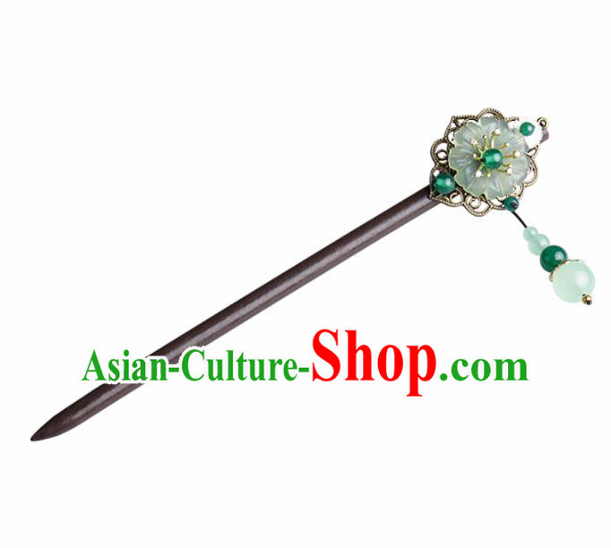 Chinese Traditional Hair Accessories National Hanfu Hsiuyen Jade Wood Hairpins for Women