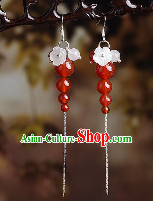 Chinese Traditional Ear Jewelry Accessories National Hanfu Classical Red Beads Earrings for Women