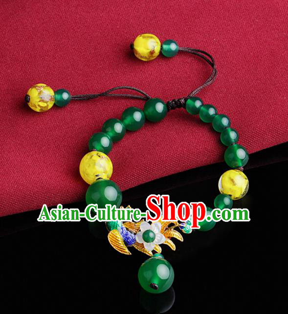 Chinese Traditional Jewelry Accessories National Hanfu Blueing Green Beads Bracelet for Women